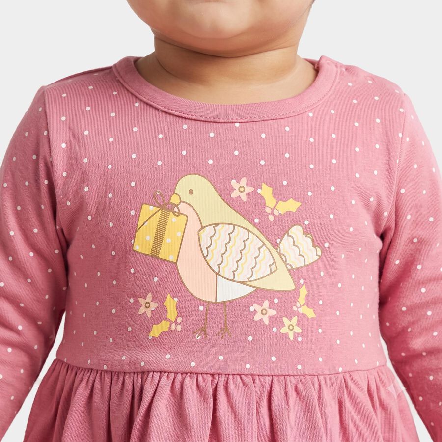 Infants' Purple Fit and Flare Graphic Printed Frock, Purple, large