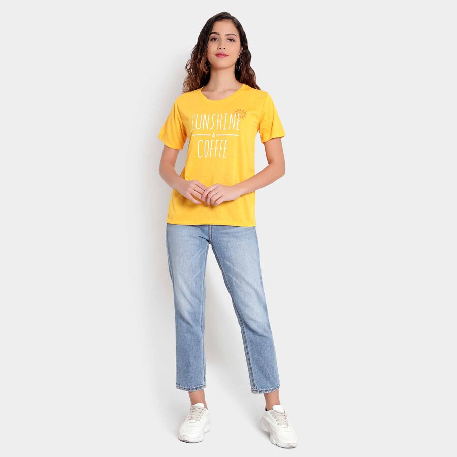 Solid Round Neck T-Shirt, Yellow, large image number null