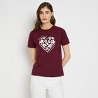 Ladies' Round Neck T-Shirt , वाइन, small image number null