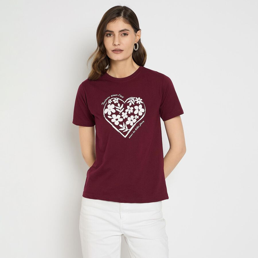Ladies' Round Neck T-Shirt , वाइन, large image number null