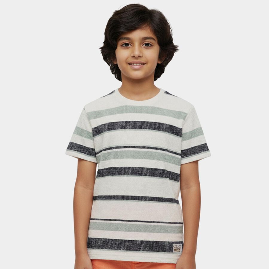 Boys' Light Green Crew Neck Graphic Printed T-Shirt, हल्का हरा, large
