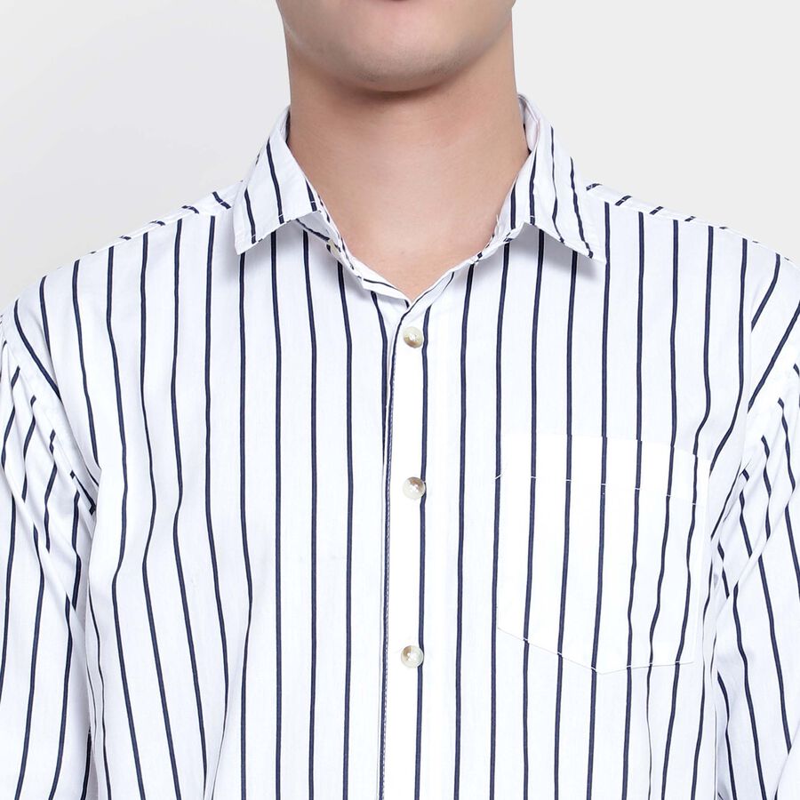 Cotton Stripes Casual Shirt, White, large image number null