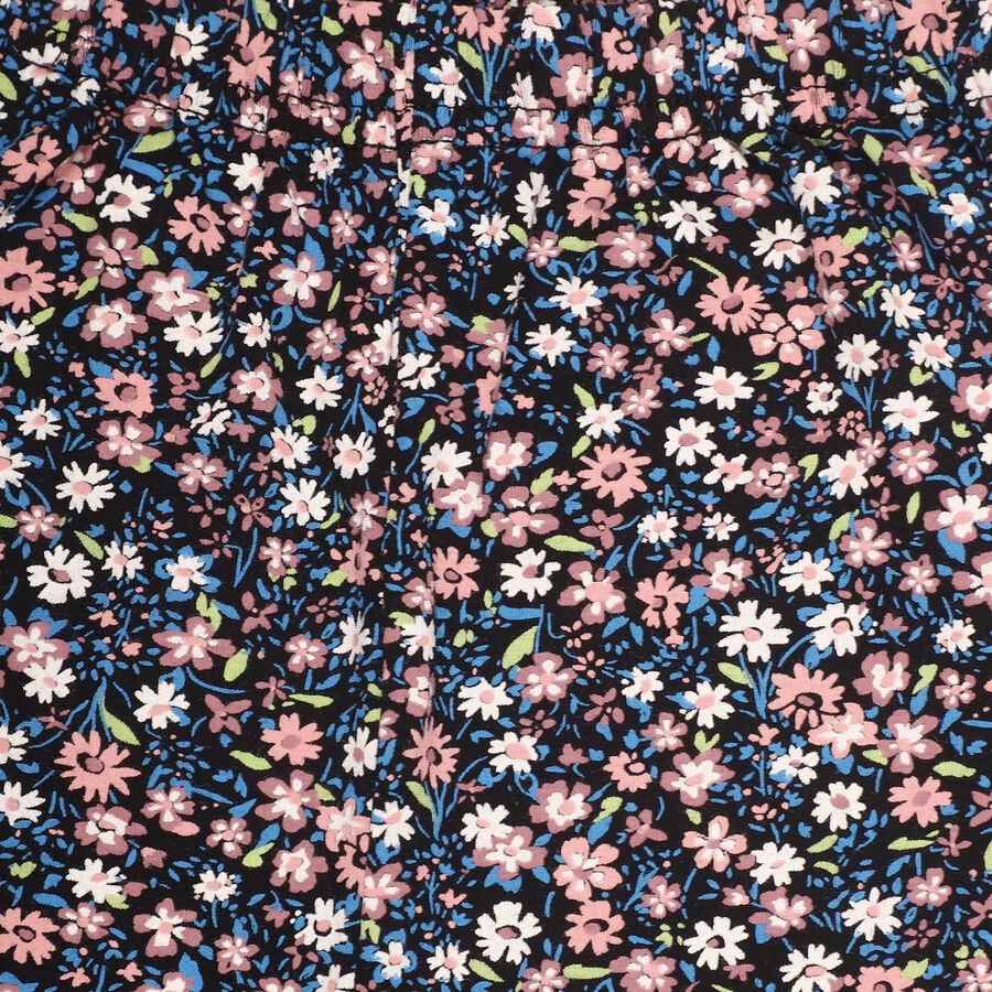 Girls' Black Floral Printed Full-Length Cotton Blend Legging, Black, large image number null
