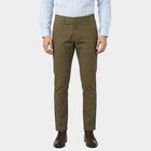 Men's Olive Green Slim Fit Casual Trousers, Olive, small