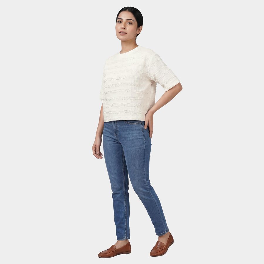 Women's White Mock Neck Minimalist Top, Off White, large