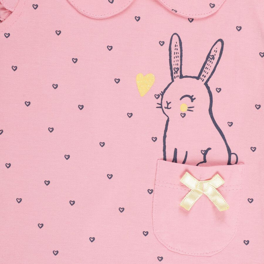 Infants' Soft Pink Cotton Bunny Printed Sleeveless Casual Top and Capri Set, Pink, large