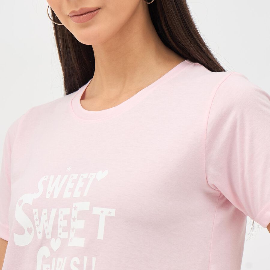 Women's Light Pink Round Neck T-Shirt, Light Pink, large image number null