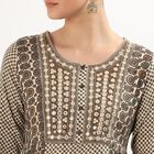 Women's Beige Round Neck Printed Kurta, Beige, small image number null