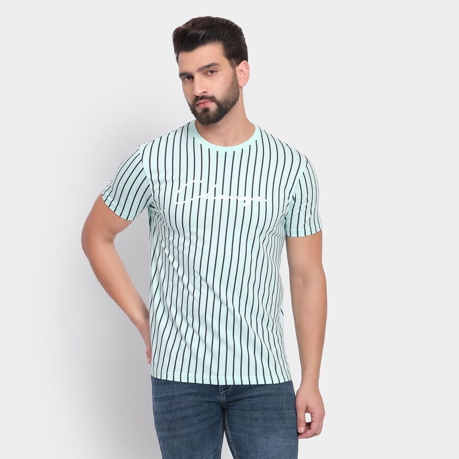 Men's 100% Cotton Round Neck Half Sleeves T-Shirt , Aqua, large