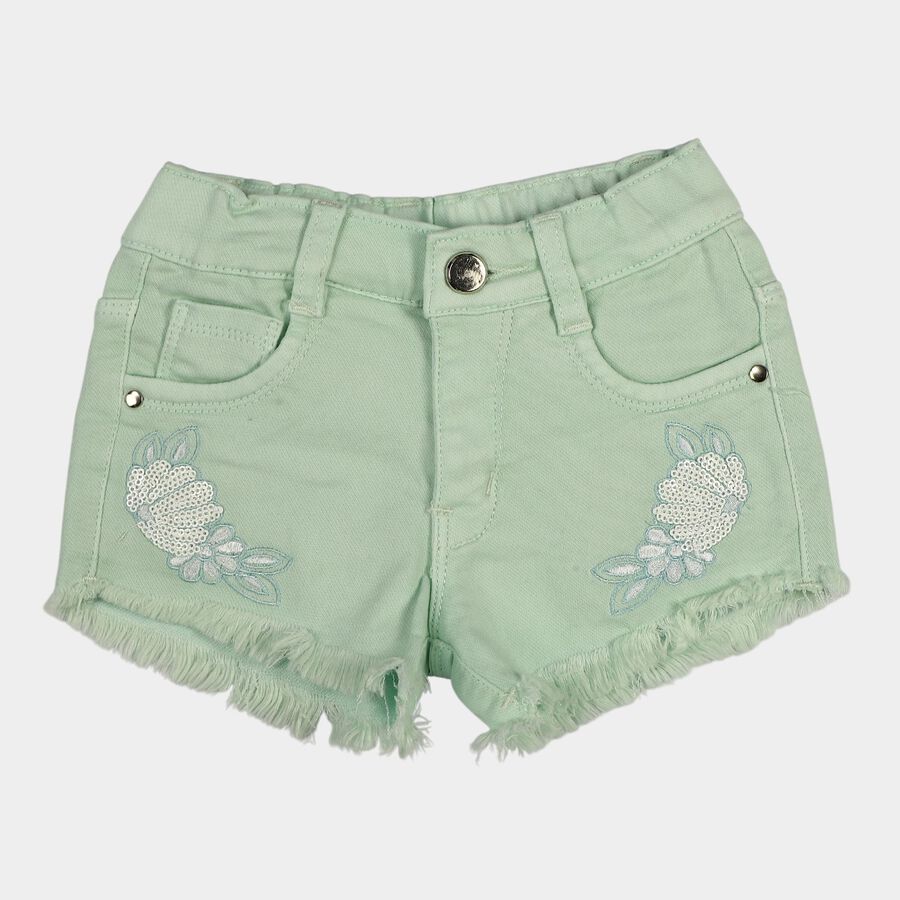 Girls' Light Green Regular Fit Casual Shorts, हल्का हरा, large