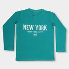 Boys' Teal Green Cotton Blend Round Neck Casual T-Shirt, Dark Green, small image number null