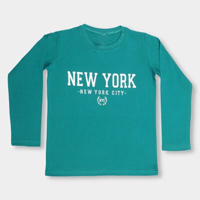 Boys' Teal Green Cotton Blend Round Neck Casual T-Shirt