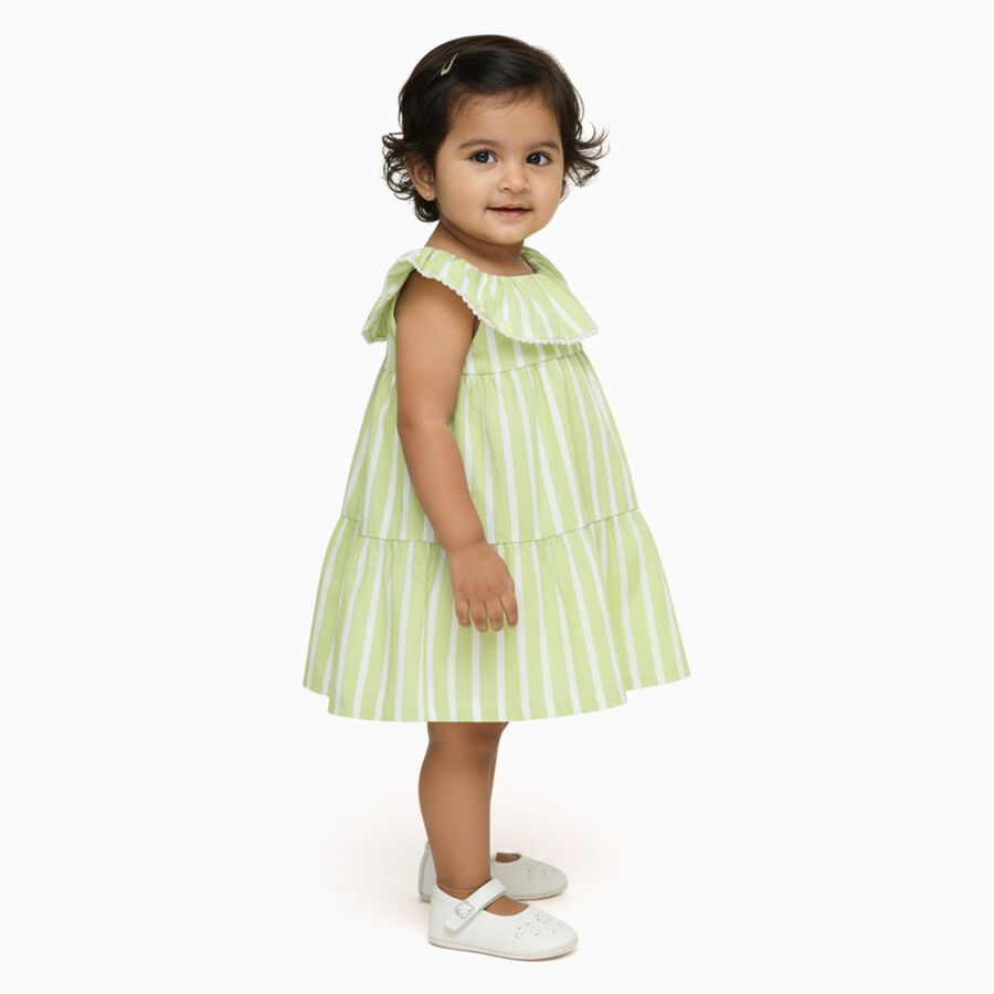 Infants' Light Mint Green Striped Tiered Sleeveless Frock, हल्का हरा, large image number null