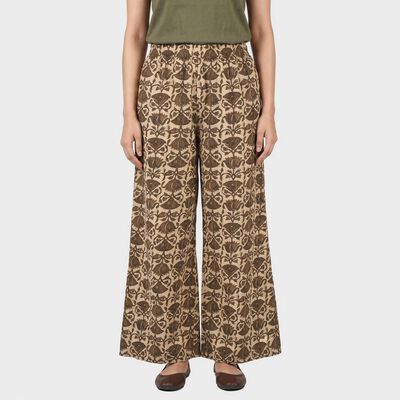 Women's Light Grey Regular Fit Floral Printed Palazzos