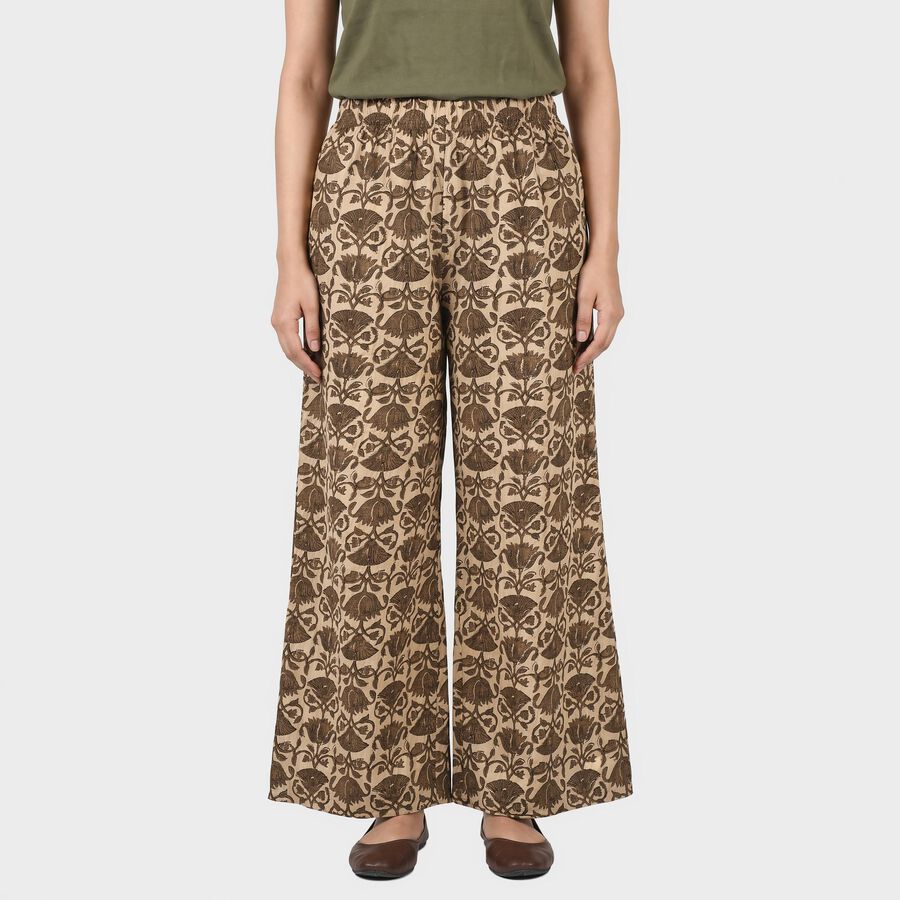 Women's Light Grey Regular Fit Floral Printed Palazzos, Light Grey, large