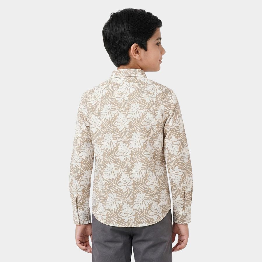 Boys Beige Cotton Collar Shirt, Beige, large