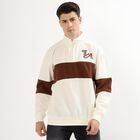 Men's Cream and Brown Half Zip Casual Sweatshirt, Brown, small image number null