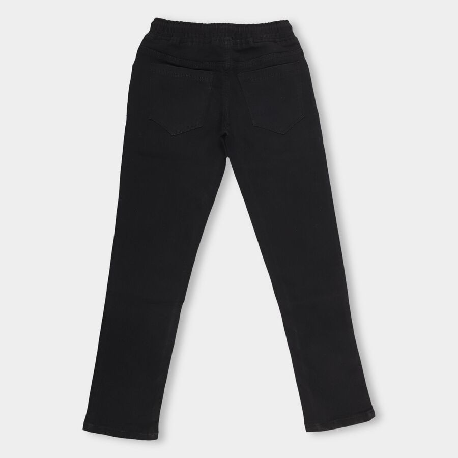 Boys Jet Black Regular Fit Elastic Waist Jeans, Black, large image number null