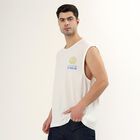 Men's White Round Neck Sleeveless Graphic T-Shirt, White, small