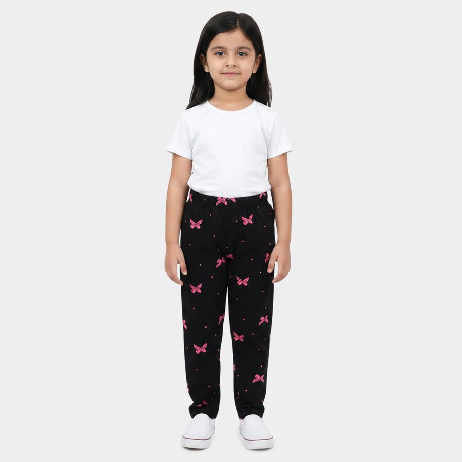 Girls Black Regular Fit Solid Pyjama, काला, large