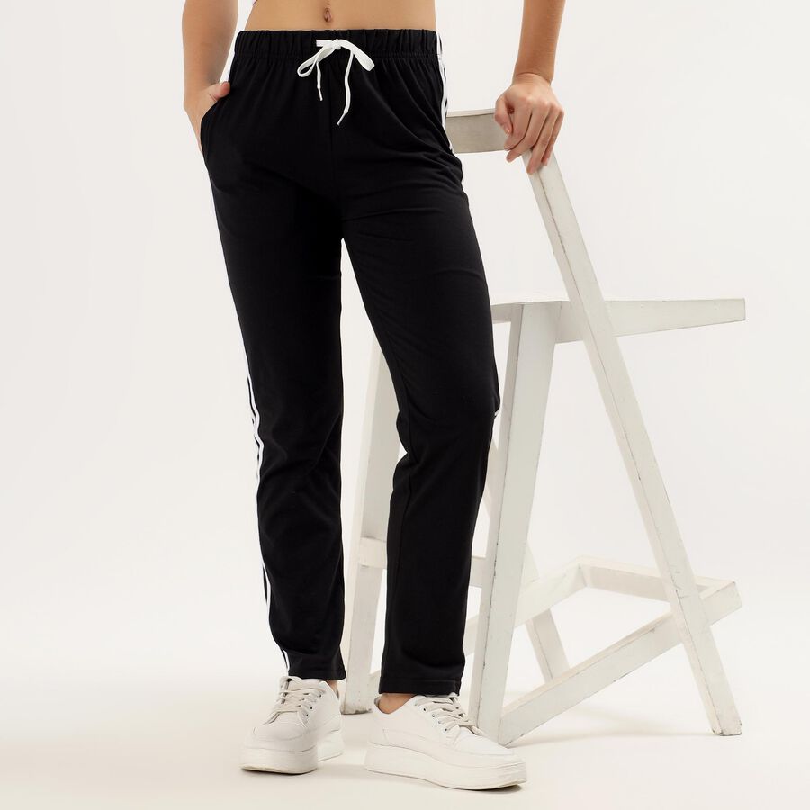 Women's Jet Black Regular Fit Track Pants, Black, large image number null