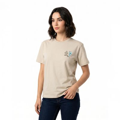 Women Beige Cotton Round Neck Regular T-Shirt