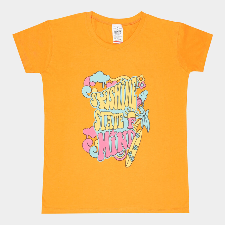 Girls Cotton T-Shirt, Orange, large image number null