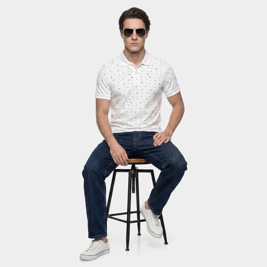 Men's White Cotton Polo Neck Polo T-Shirt, सफ़ेद, large