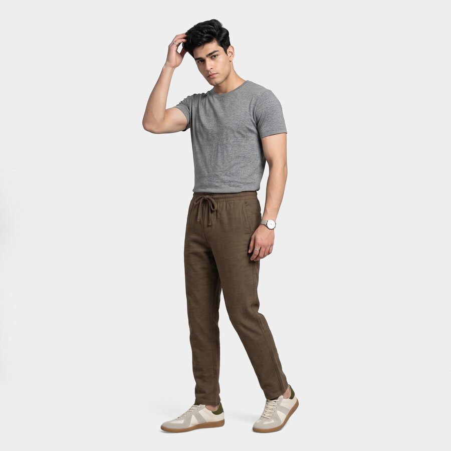 Men's Dark Green Slim Fit Drawstring Casual Trousers, गहरा हरा, large