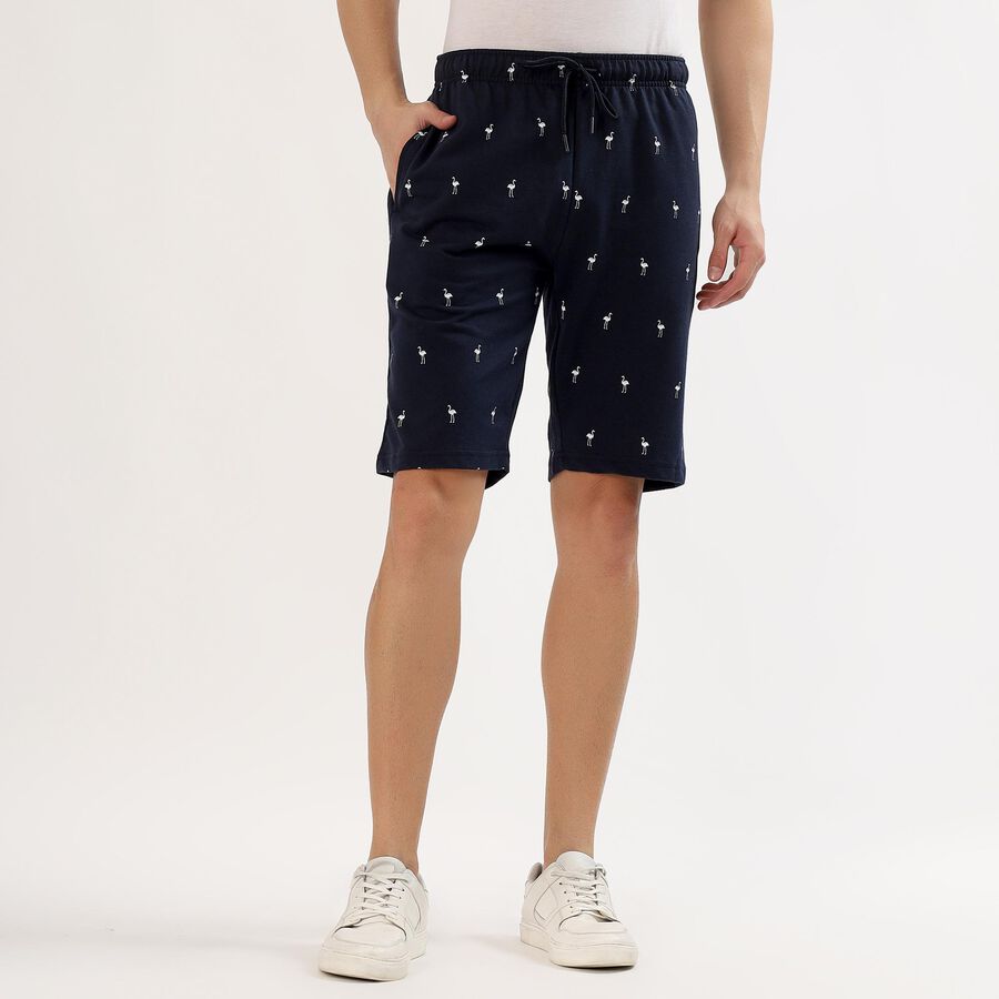 Men's Deep Navy Blue Regular Fit Flamingo Print Jamaican Shorts&nbsp;, Navy Blue, large