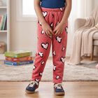 Girls' Pink Regular Fit Heart Print Winter Pyjama, Pink, small