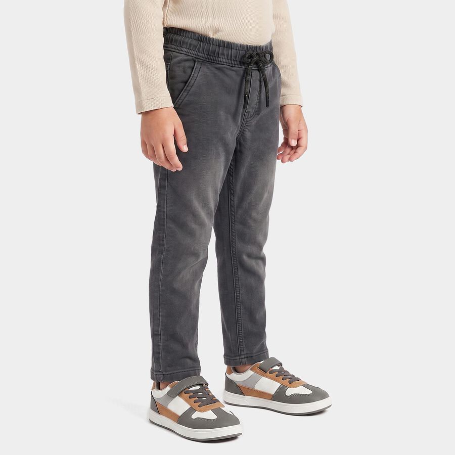 Boys Grey Straight Fit Drawstring Waist Jeans, हल्का ग्रे, large