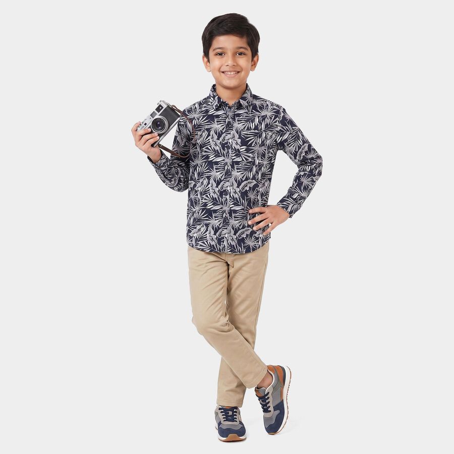 Boys Navy Blue Cotton Long Sleeves Collar Shirt, Navy Blue, large
