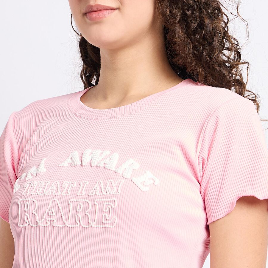 Ladies' Round Neck T-Shirt, Pink, large