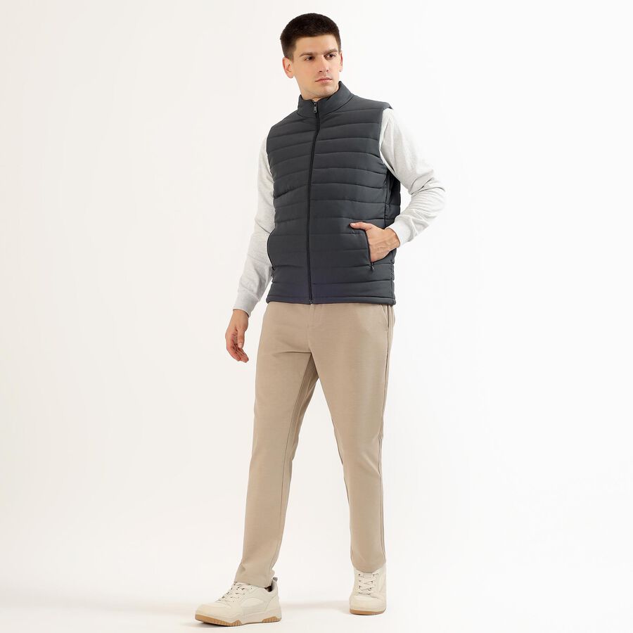 Men's Dark Grey High Neck Sleeveless Jacket, Dark Grey, large image number null