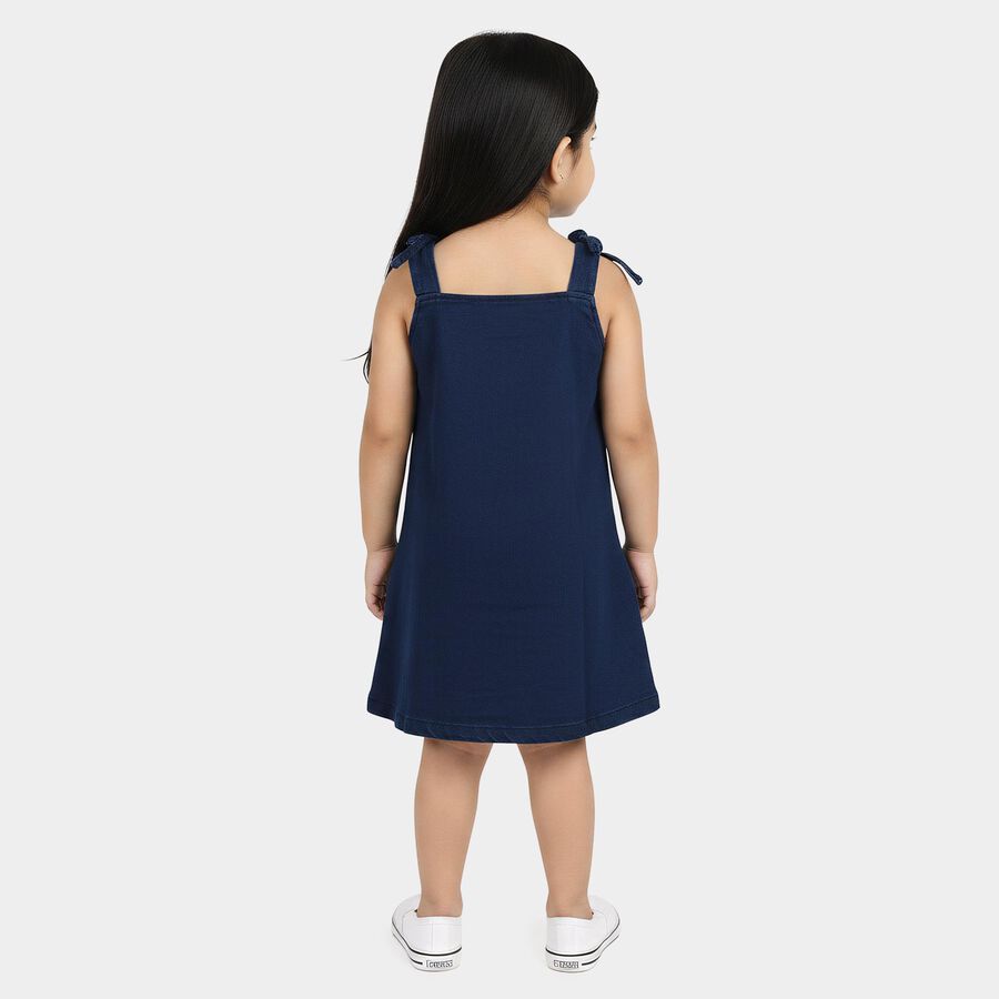 Girls Mid Blue Regular Fit Casual Frock, मध्यम नीला, large