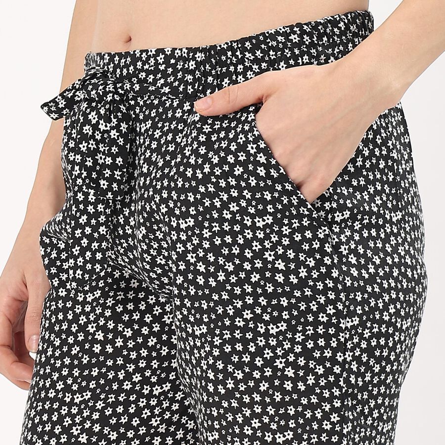 Women's Black Floral Elastic Waist Shorts, काला, large