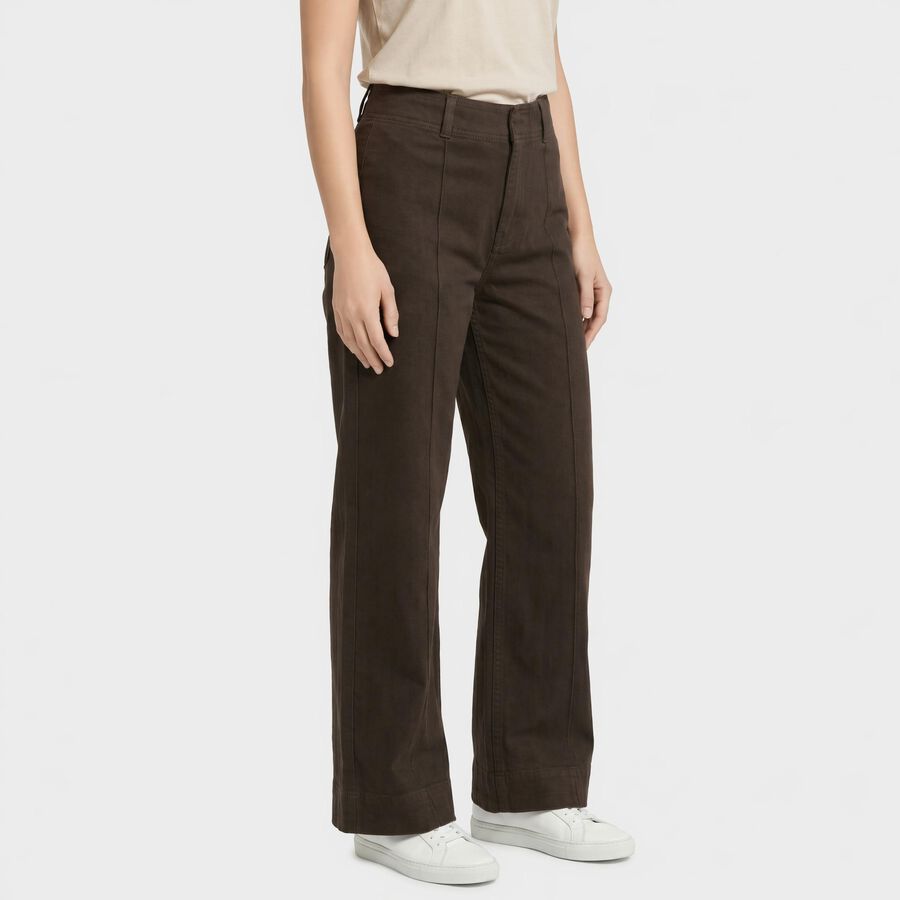 Women's Brown Wide Leg Fit Seam Detail Jeans, Brown, large