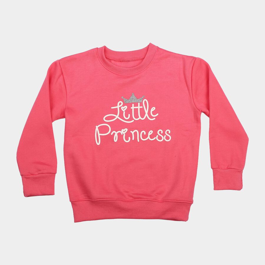 Girls' Pink Crew Neck Pullover Sweatshirt, Pink, large