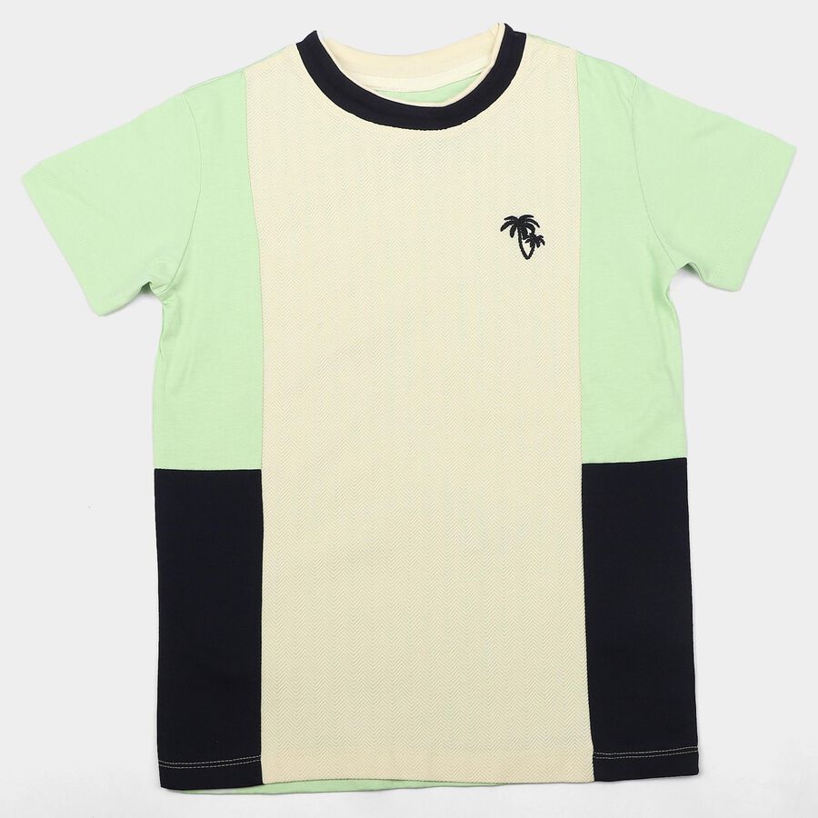 Boys Beige Organic Cotton Crew Neck Regular Boys T-Shirt, Beige, large