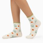 Women's Cream Ankle Length Printed Socks, Light Green, small