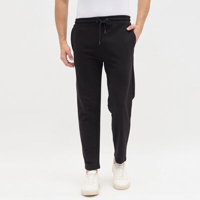 Men's Jet Black Tapered Fit Elastic Waist Track Pants