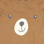 Infants' Beige 100% Cotton Round Neck Bear Print Baba Suit, Beige, small