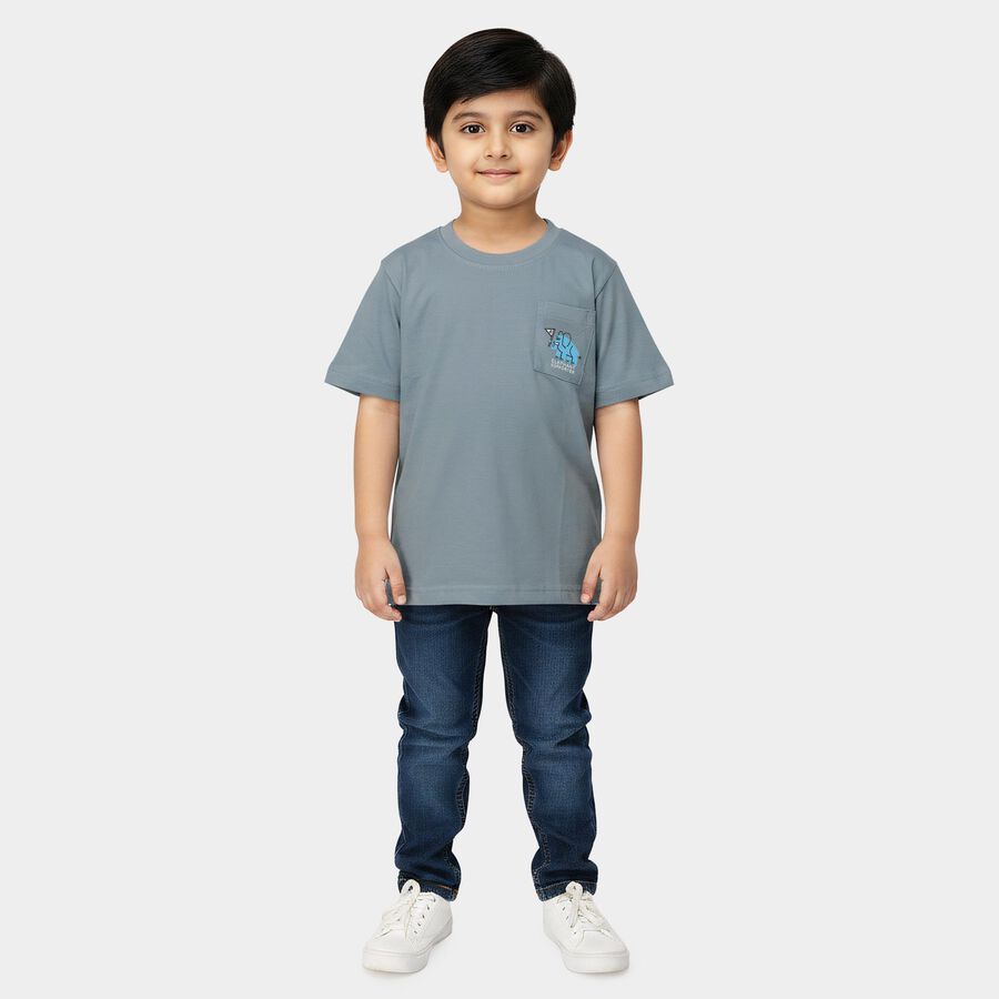 Boys Light Blue Cotton Crew Neck Regular Boys T-Shirt, Light Blue, large