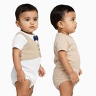Infants' Light Beige and White Cotton Round Neck Classic Bodysuit Set, गहरा पीला, small image number null