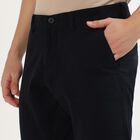 Men's Deep Midnight Navy Slim Fit Flat-Front Casual Trousers, नेवी ब्लू, small