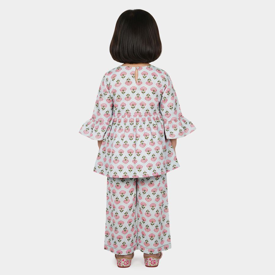 Girls Light Blue Round Neck Co-ord Set Upper and Bottom Set, Light Blue, large