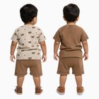 Infants' Beige and Brown Cotton Round Neck Printed Baba Suit, गहरा पीला, small image number null