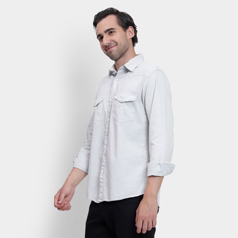 Men's 100% Cotton Casual Shirt, Light Grey, large image number null