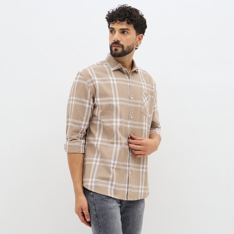 Men's 100% Cotton Casual Shirt, Brown, large image number null